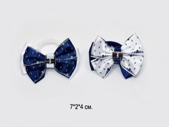 Бант арт. 709-B01-4 Двухцветный рисунок мелкий серебро на резинке 2 вида (24 шт.) на листе