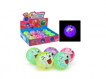 Мяч каучук. арт. 1779 Двухцветный Подмигивающий смайлик свет. и мишура (12 шт.) в кор.
