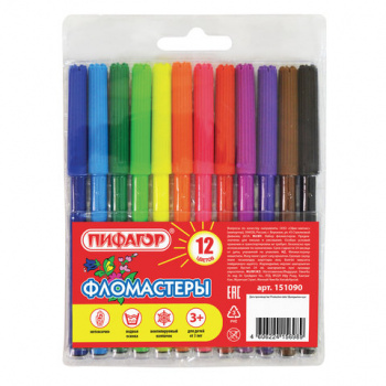 кс_Фломастеры арт. 151090 ПИФАГОР 12 цветов, вентилируемый колпачок