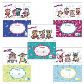 кс_Тетрадь 12 л. арт. 104912 ЮНЛАНДИЯ линия, обложка картон, "УМНЫЕ СОВЫ"